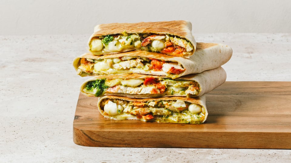 chicken, mozzarella & pesto toasted wrap